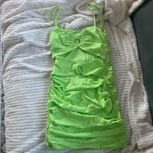 Superdown neon green  runched  mini dress, cut out sleeveless zip back xs